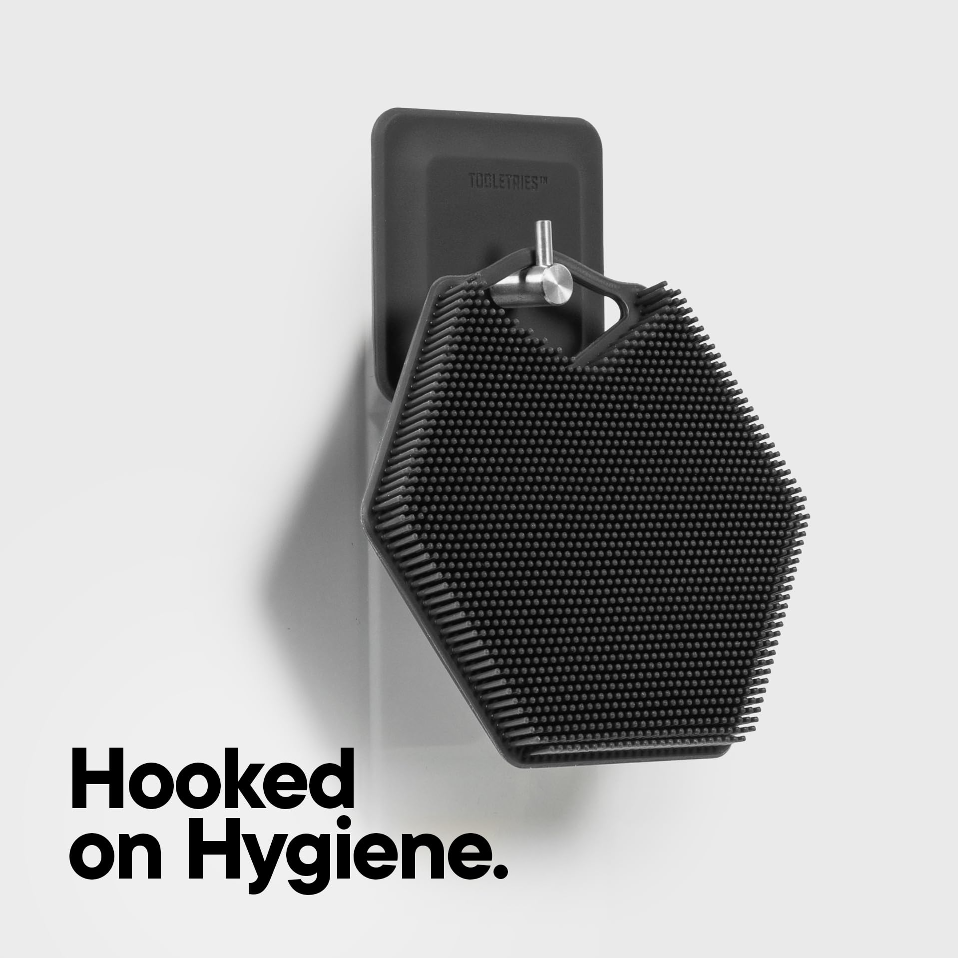 TOOLETRIES Body Scrubber 2.0 & Shower Hook - Silicone Scrubber for Cleaning and Exfoliating with Storage Hook - Extra Long Bristles with Ergonomic Handle, Long-Lasting & Easy to Clean